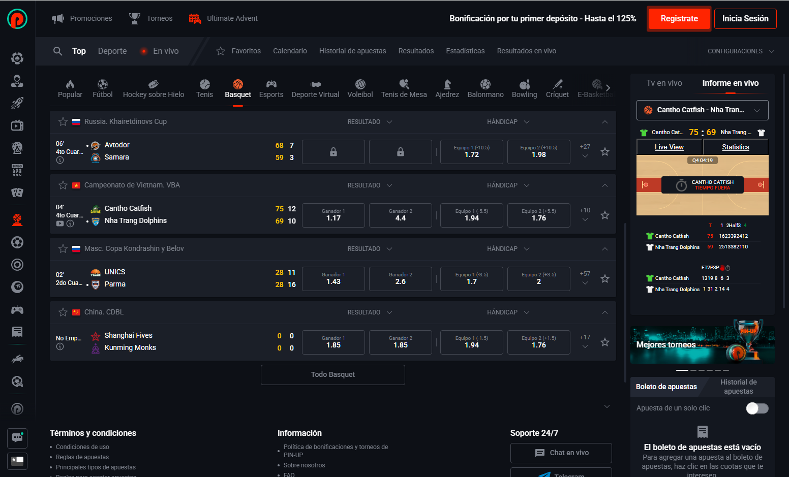 Plataforma de apuestas de basquetbol Pin-Up Chile