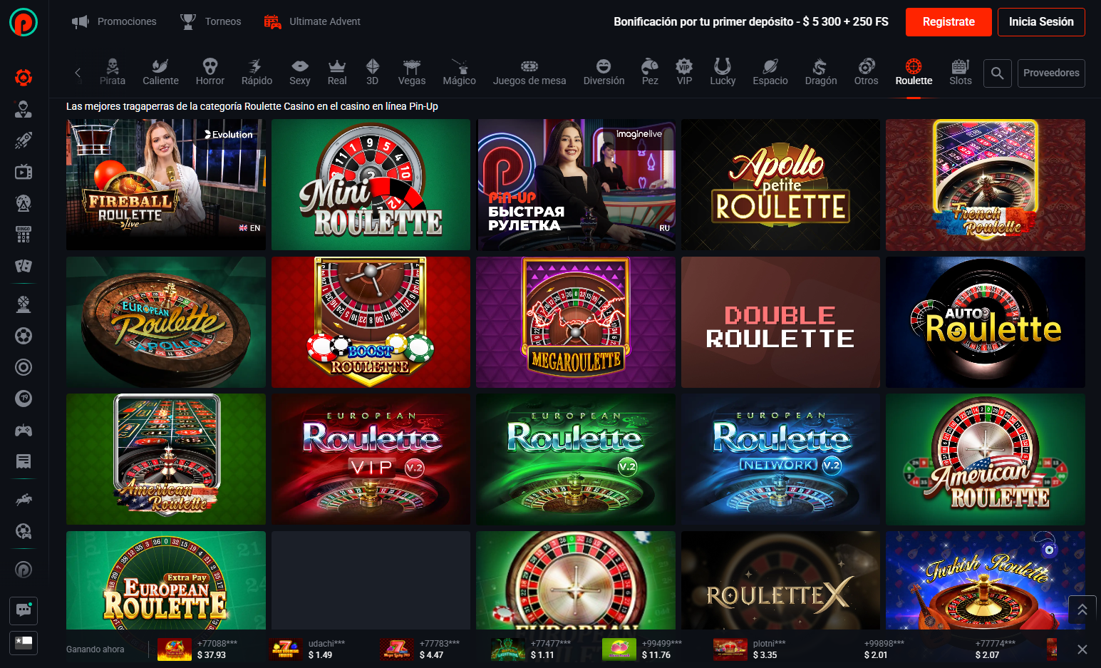 Diferentes modalidades de ruleta disponibles en Pin-Up Chile
