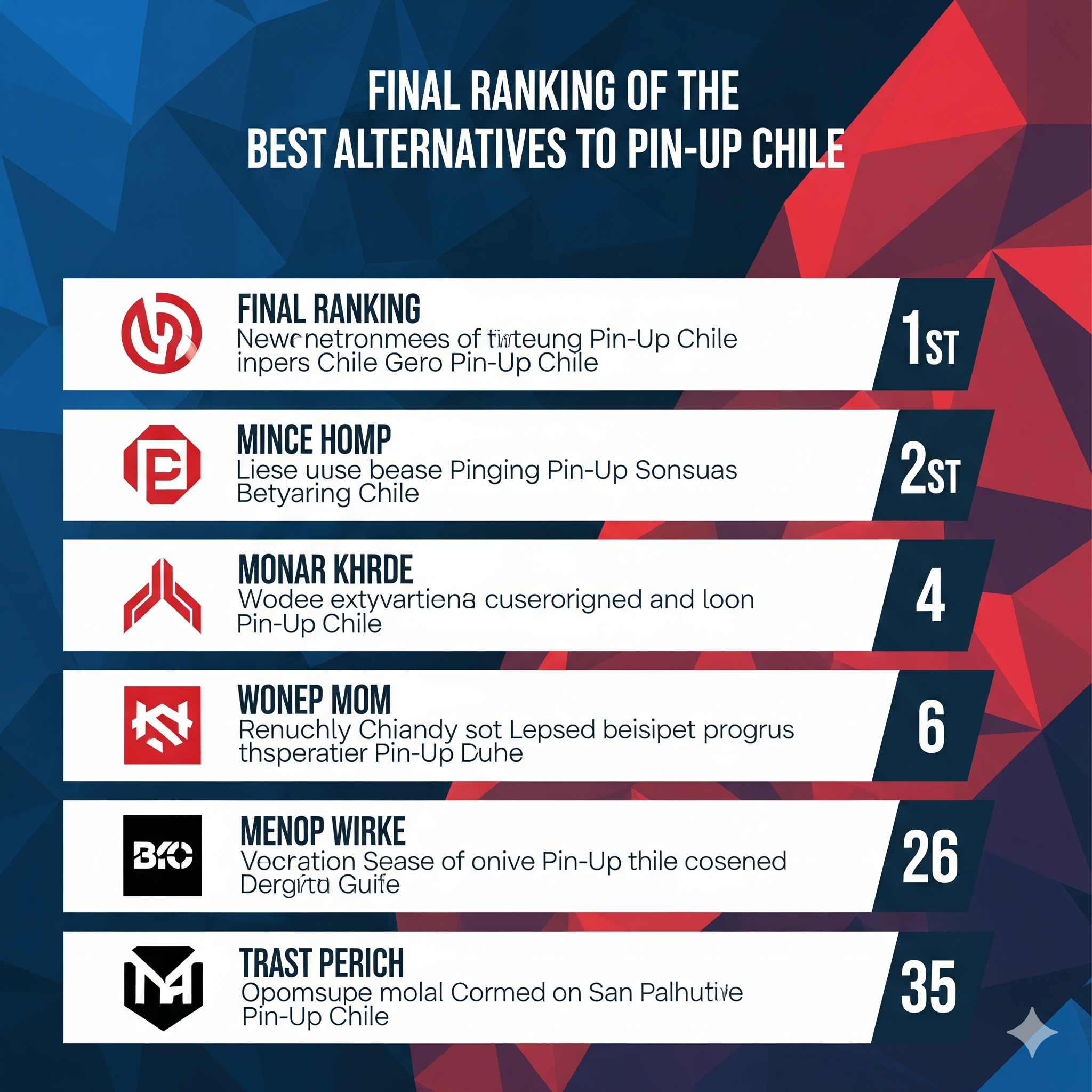 Final ranking of best Pin-Up Chile alternatives