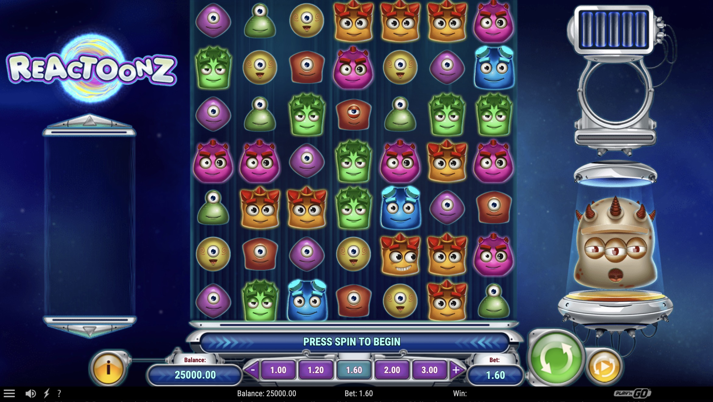 Función Quantum Leap activada en Reactoonz mostrando multiplicadores en Pin-Up