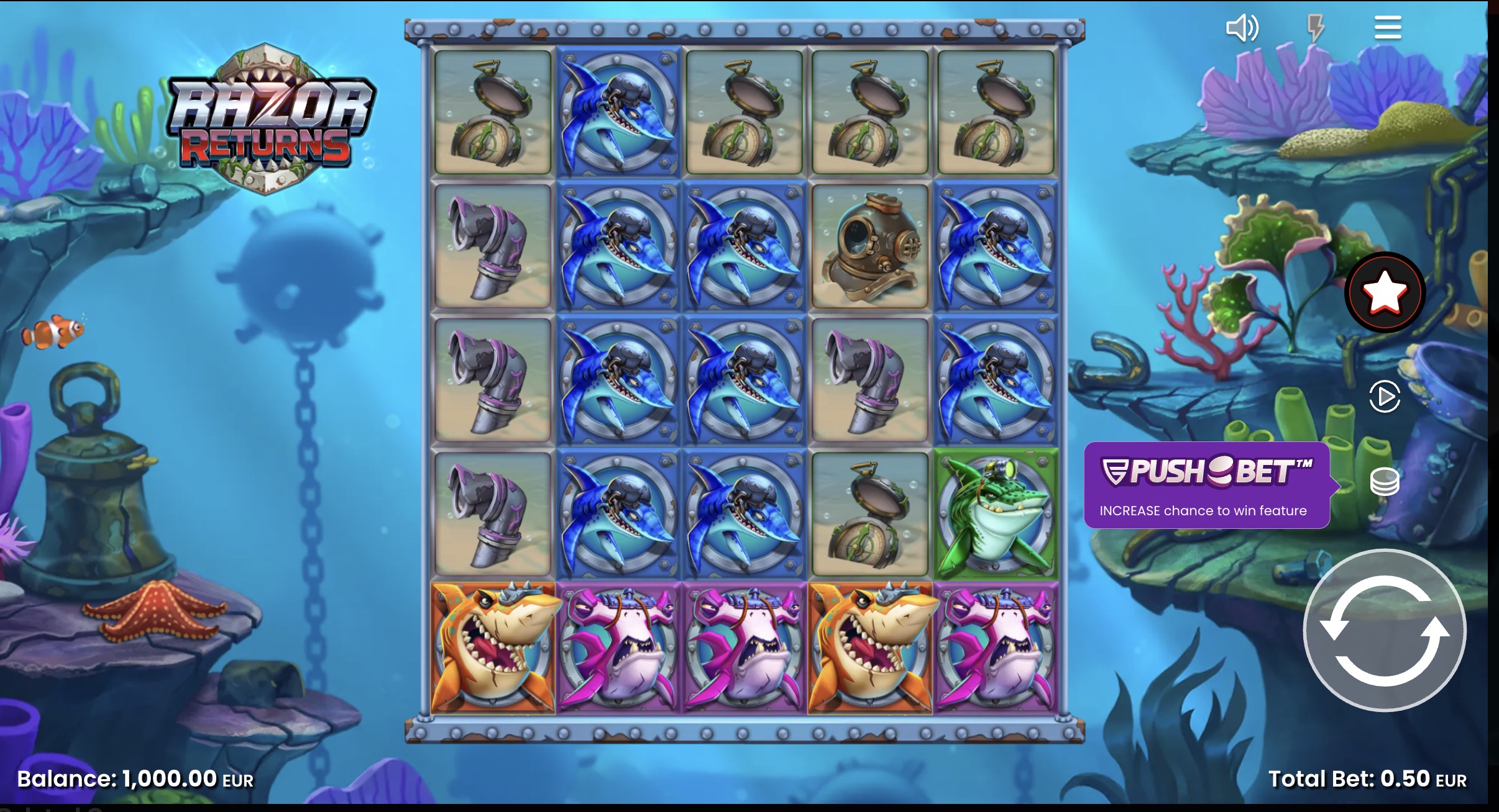 Razor Shark Mystery Stacks mechanic showing symbols revealing simultaneously