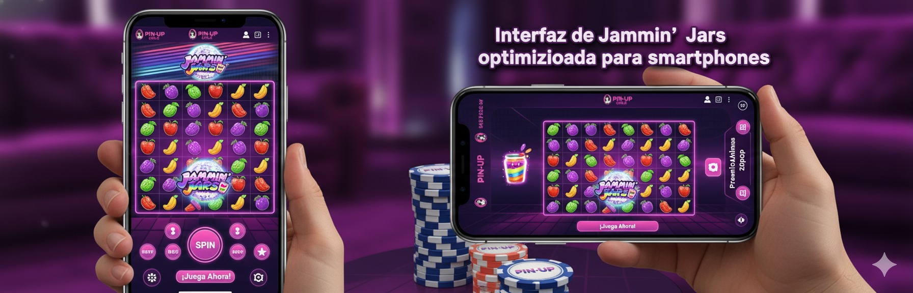 Interfaz de Jammin' Jars optimizada para smartphones en Pin-Up Chile