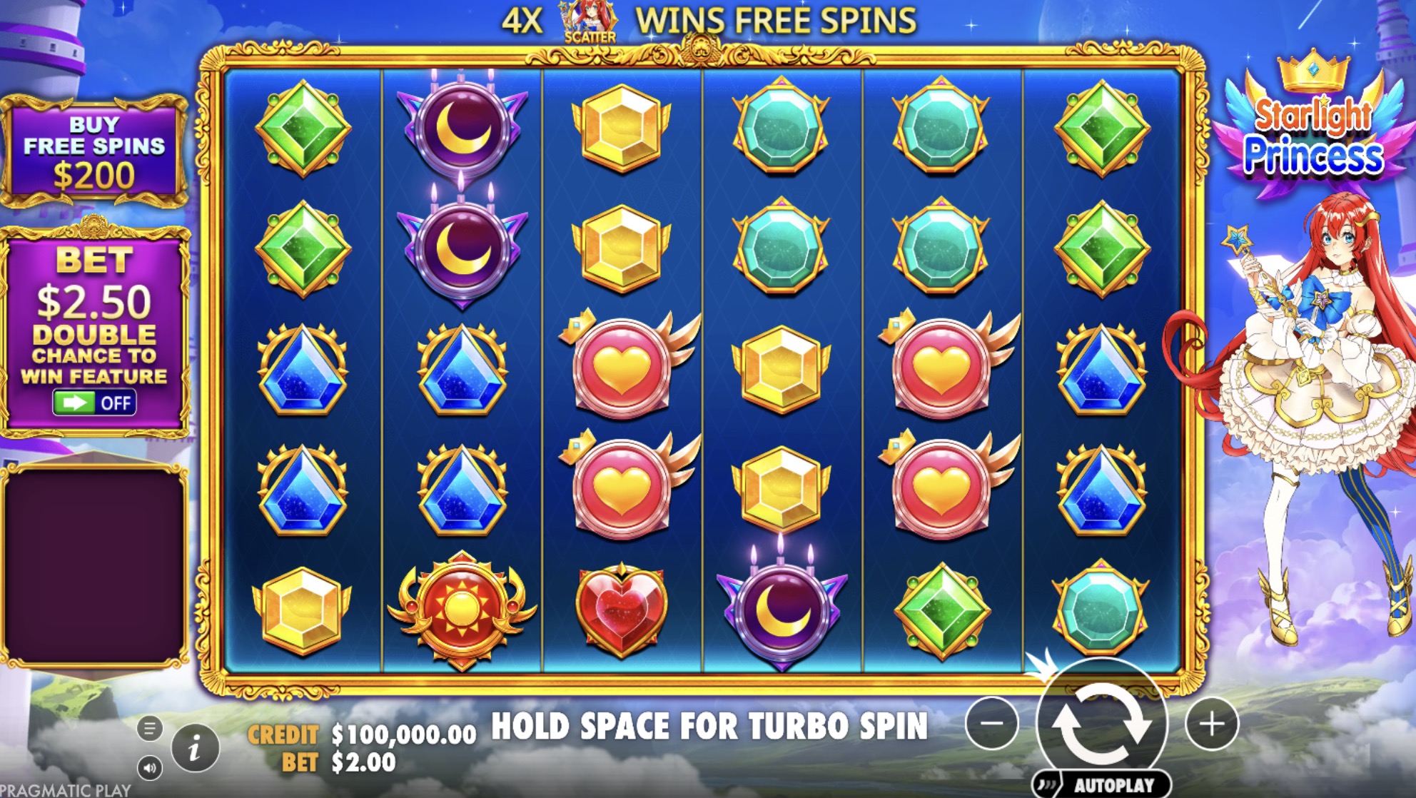 Example of x100 and x50 multipliers active simultaneously in Starlight Princess