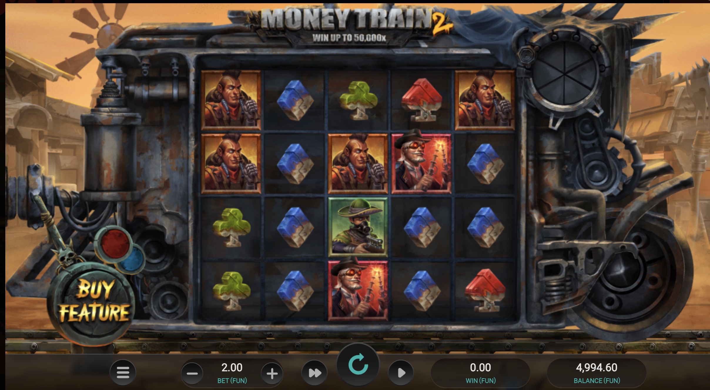 Captura de pantalla tutorial señalando botones principales de Money Train 2