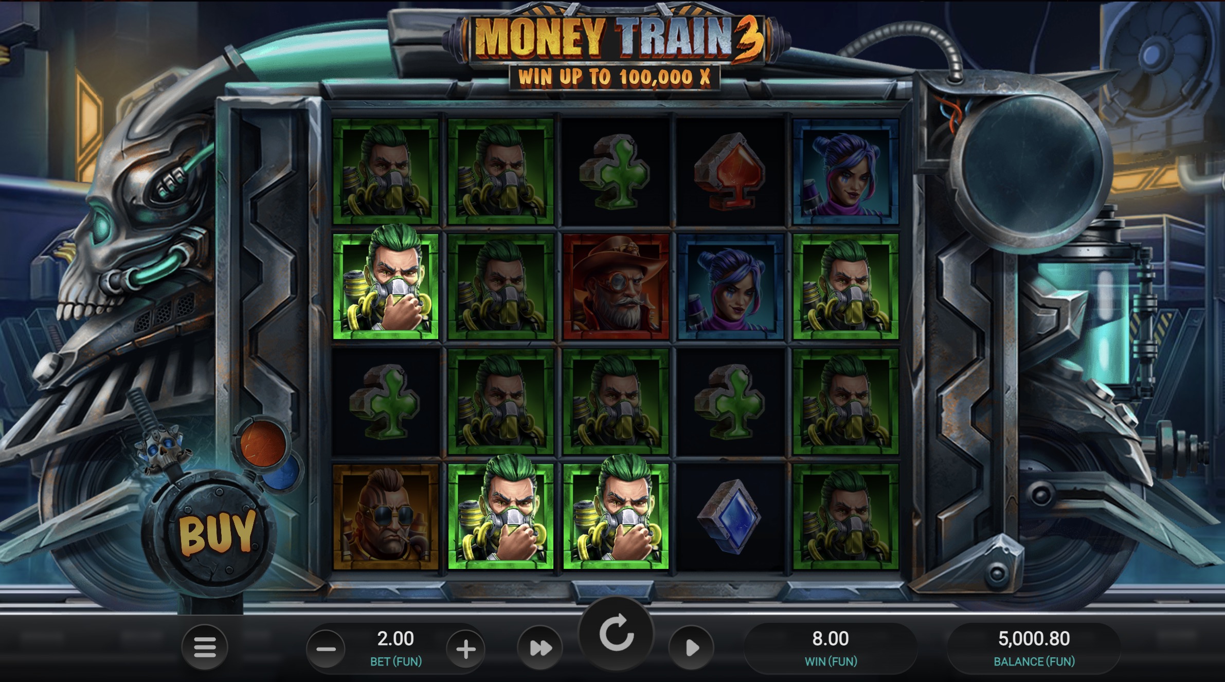 Gráfico mostrando distribución de resultados en 1000 sesiones de Money Train 3