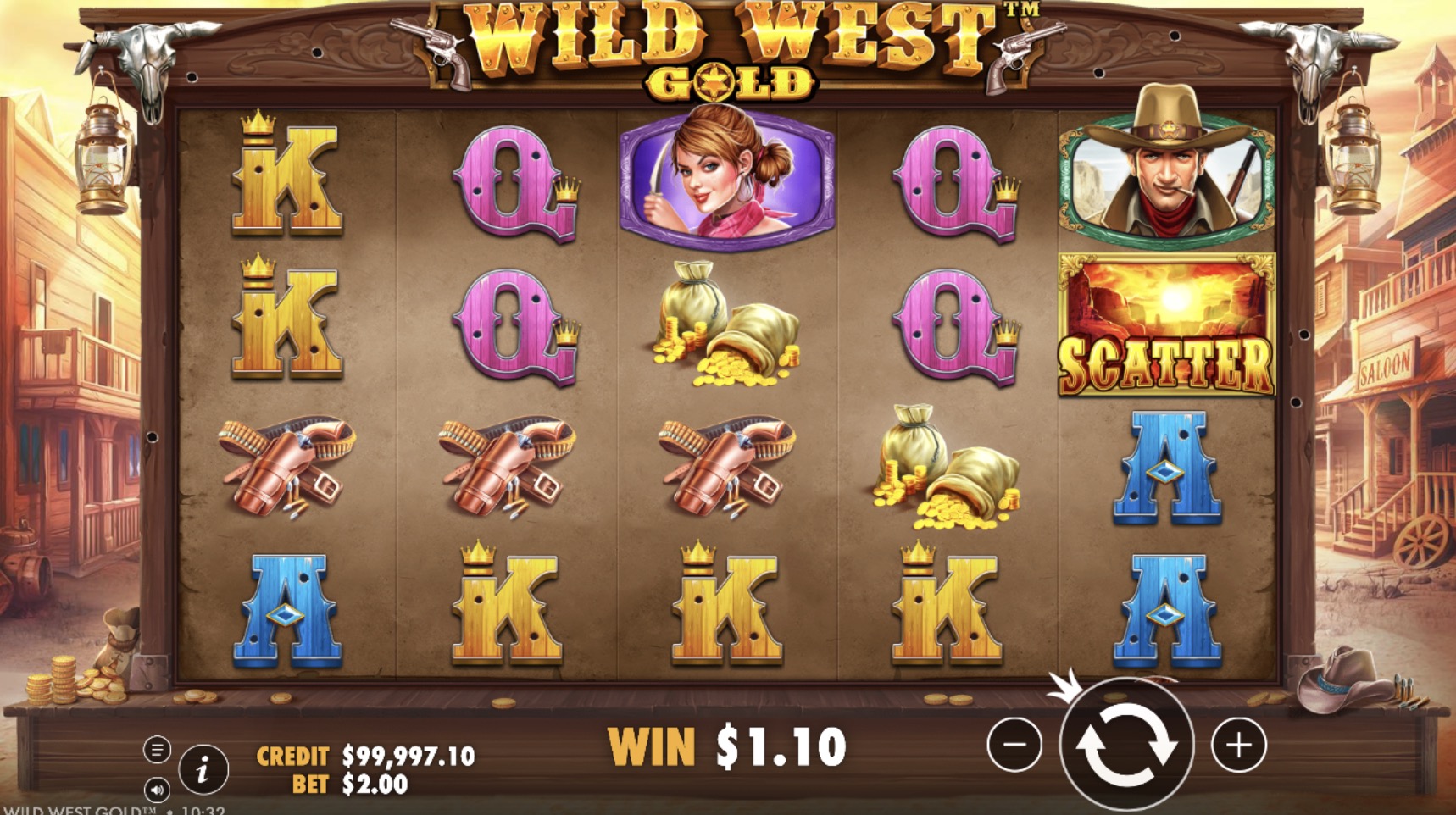 Bonus feature buy screen in Wild West Gold at Pin-Up Chile
