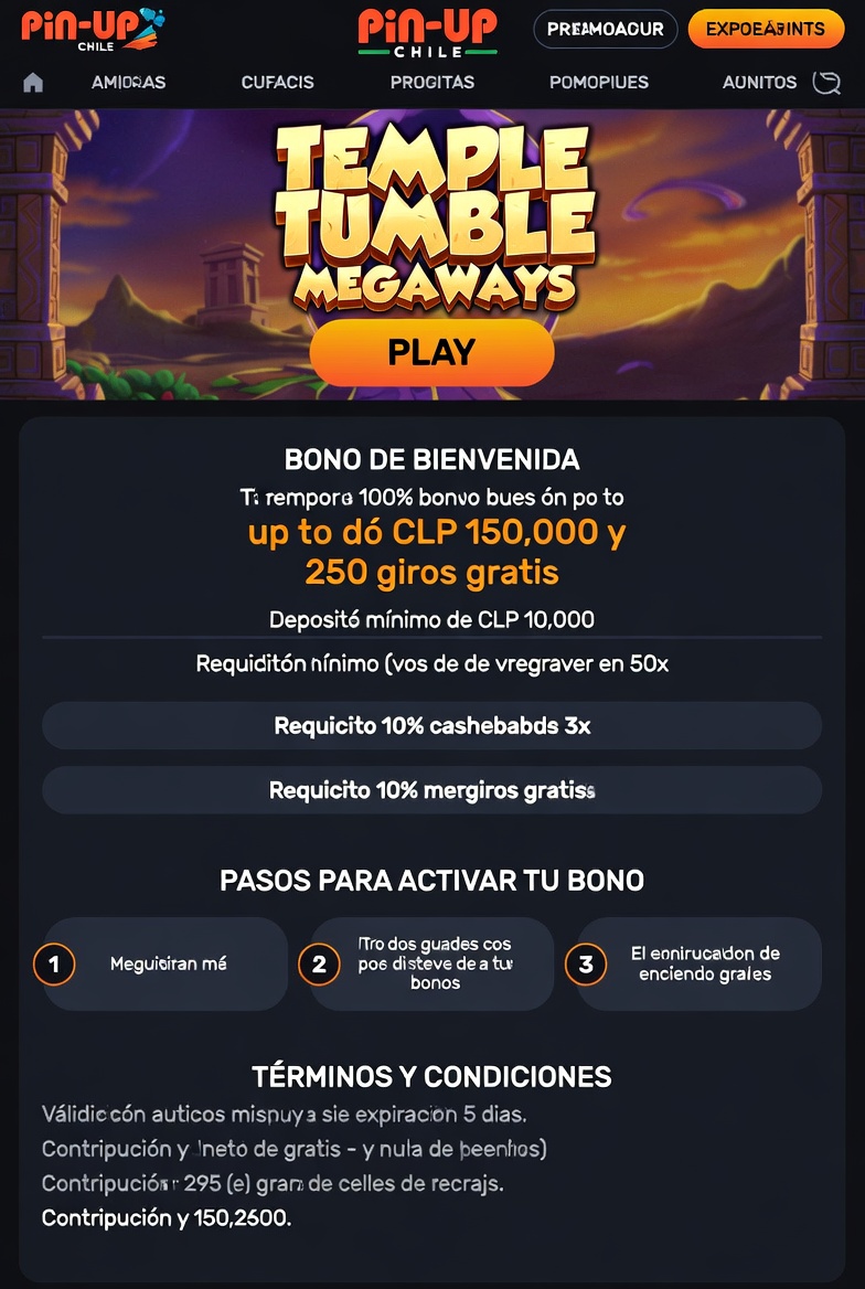 Interface of bonuses and promotions of Pin-Up Chile for Temple Tumble Megaways