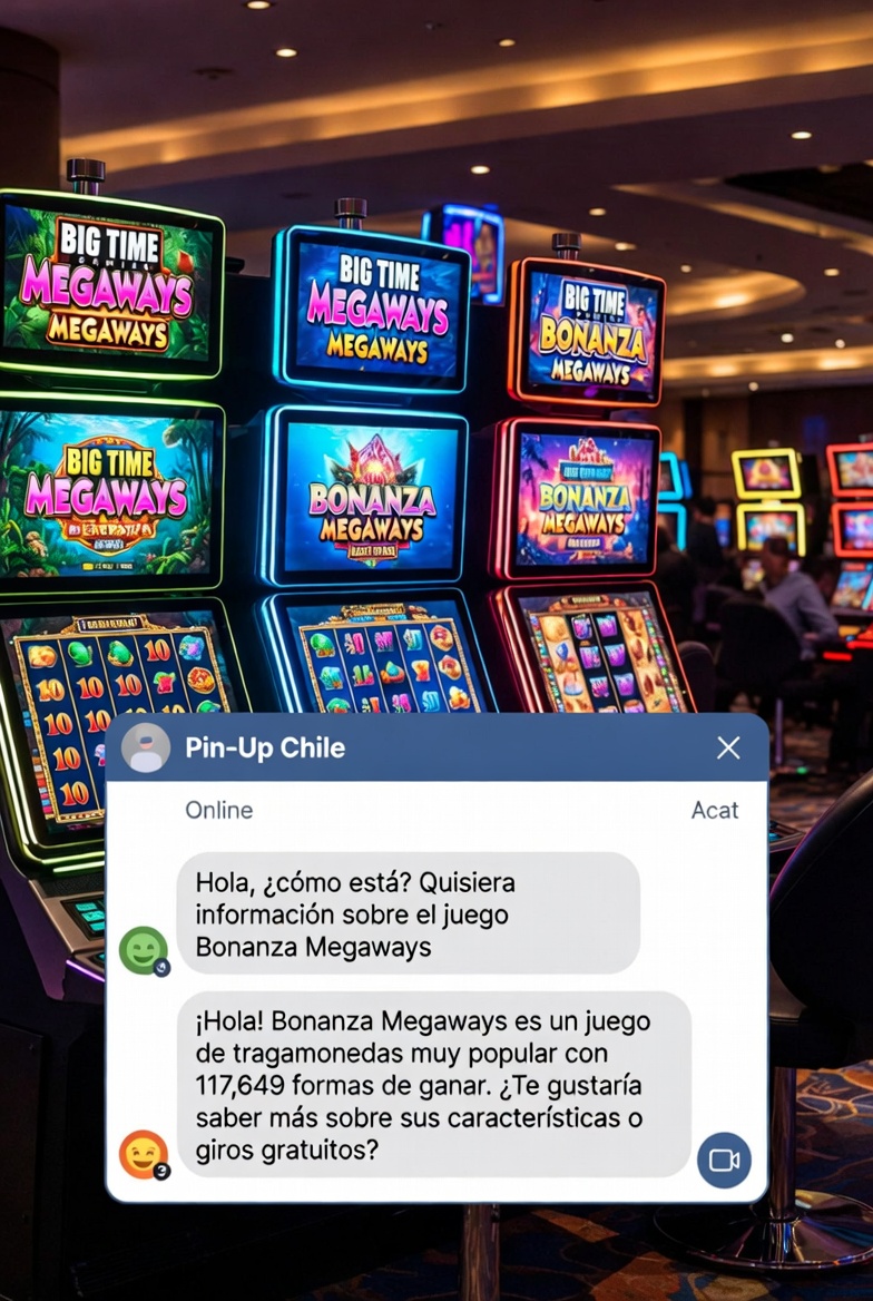 Pin-Up Chile support chat interface with an online agent responding to a query about Bonanza Megaways