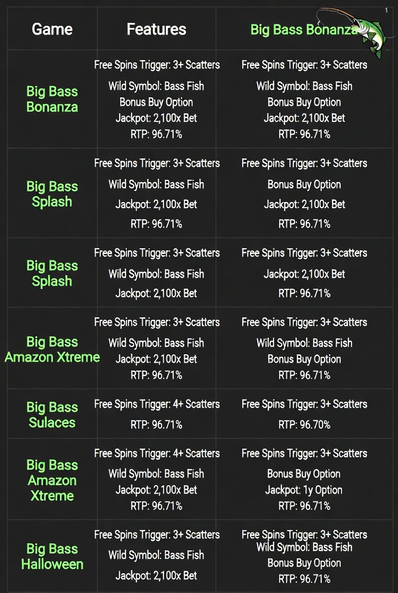 Tabla comparativa de características entre Big Bass Bonanza y otros slots de pesca