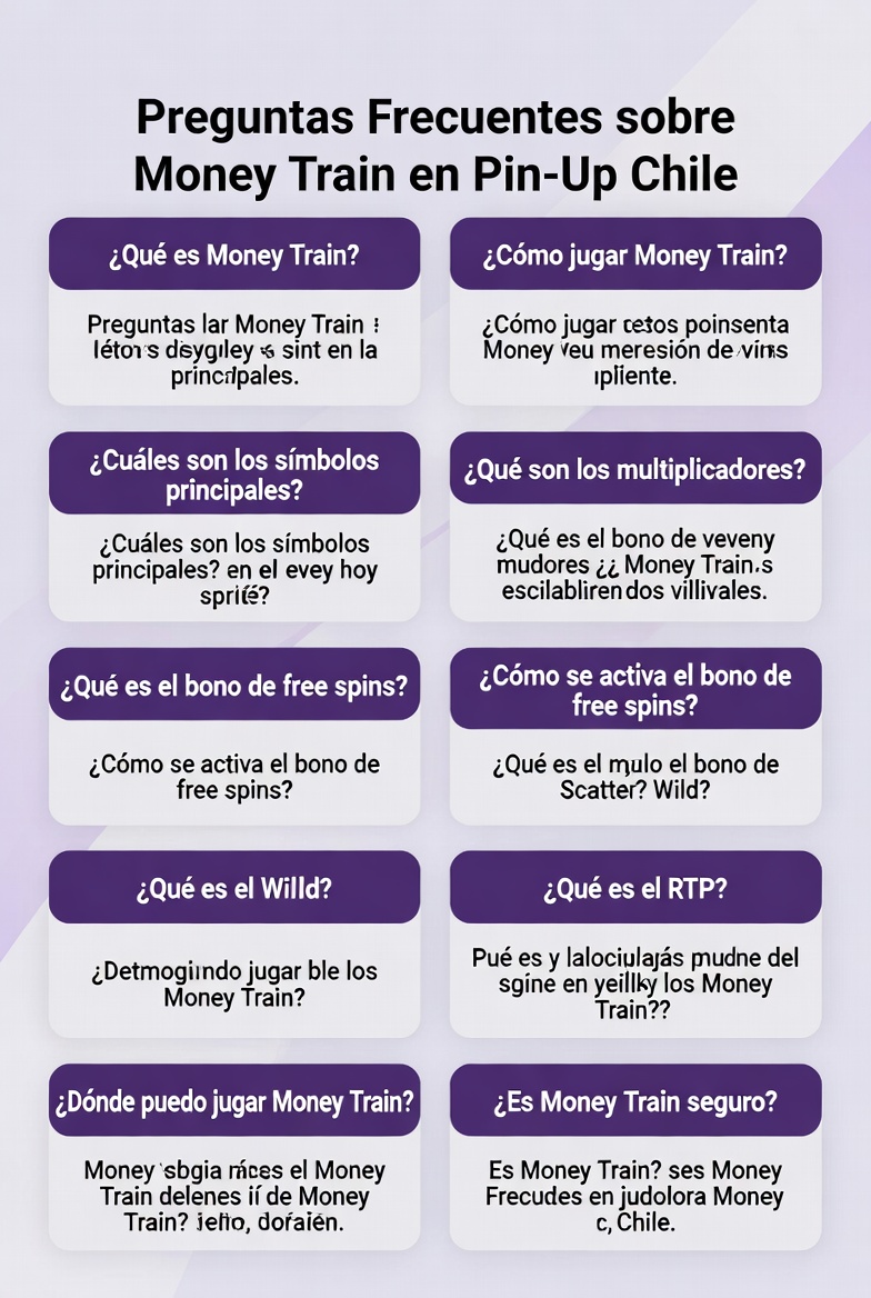 Infografía con las 10 preguntas más frecuentes sobre Money Train en Pin-Up Chile