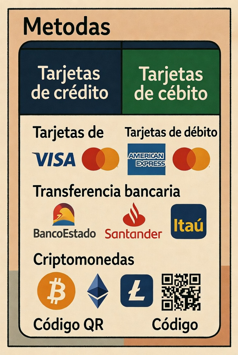 Panel de métodos de pago disponibles en versión chilena de Pin-Up