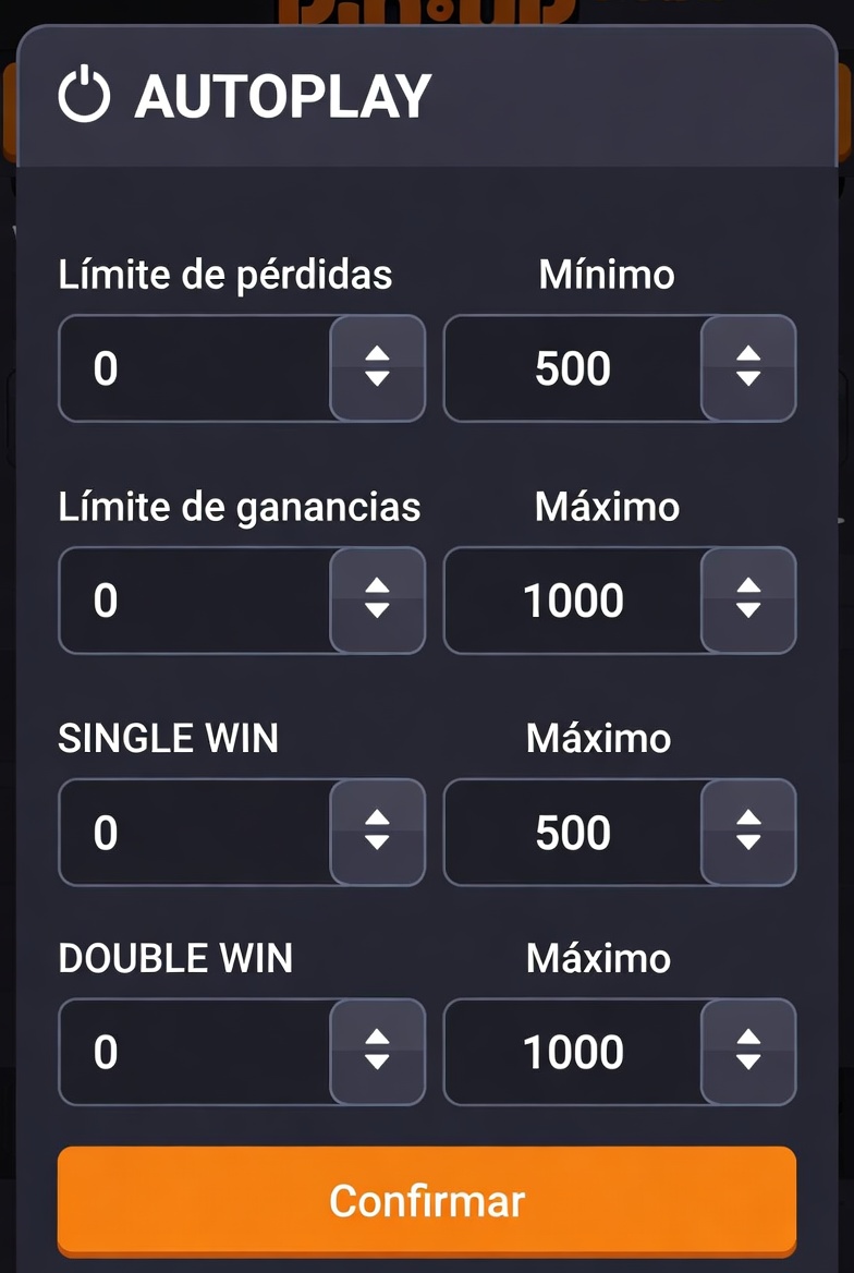 Panel de configuración de autoplay con límites de pérdida y ganancia en Pin-Up