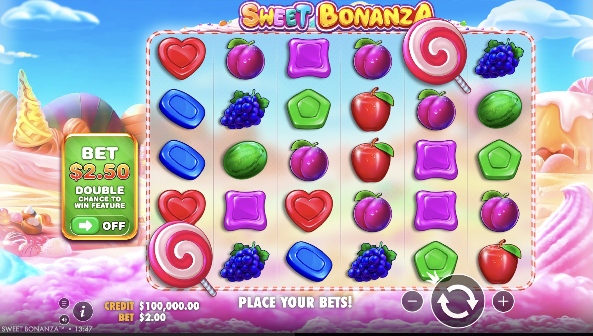 Complete Sweet Bonanza paytable showing symbol values and multipliers