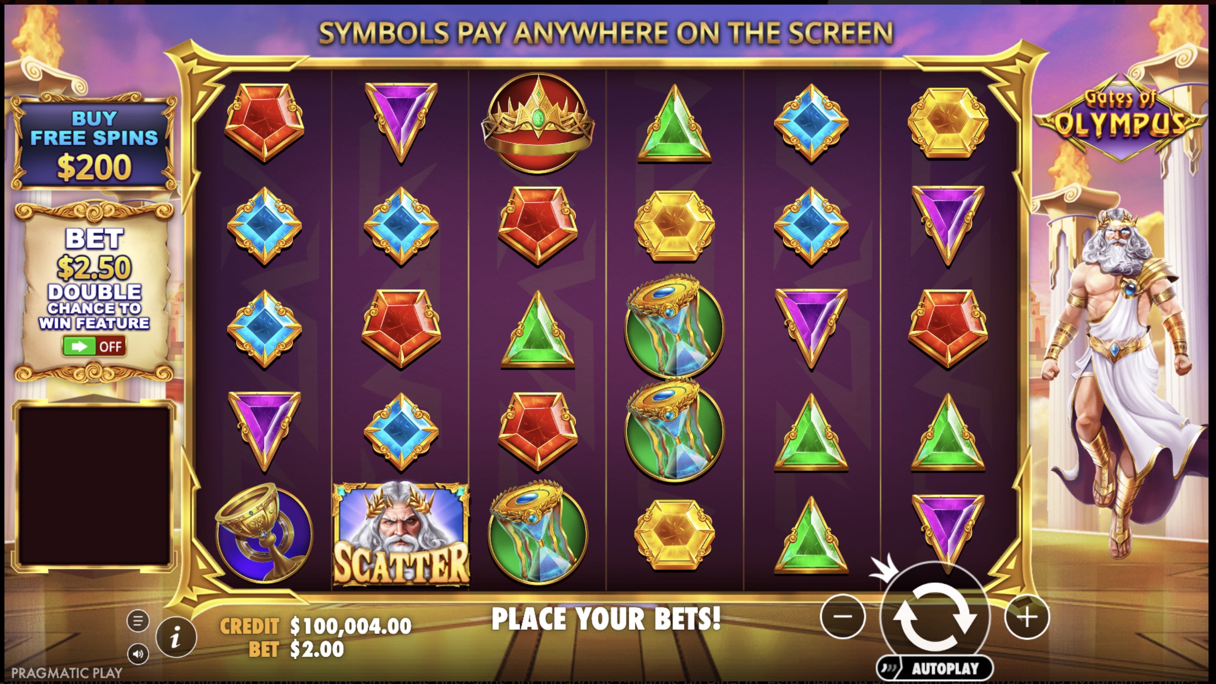 Símbolos premium de Gates of Olympus: cáliz dorado y gemas de colores