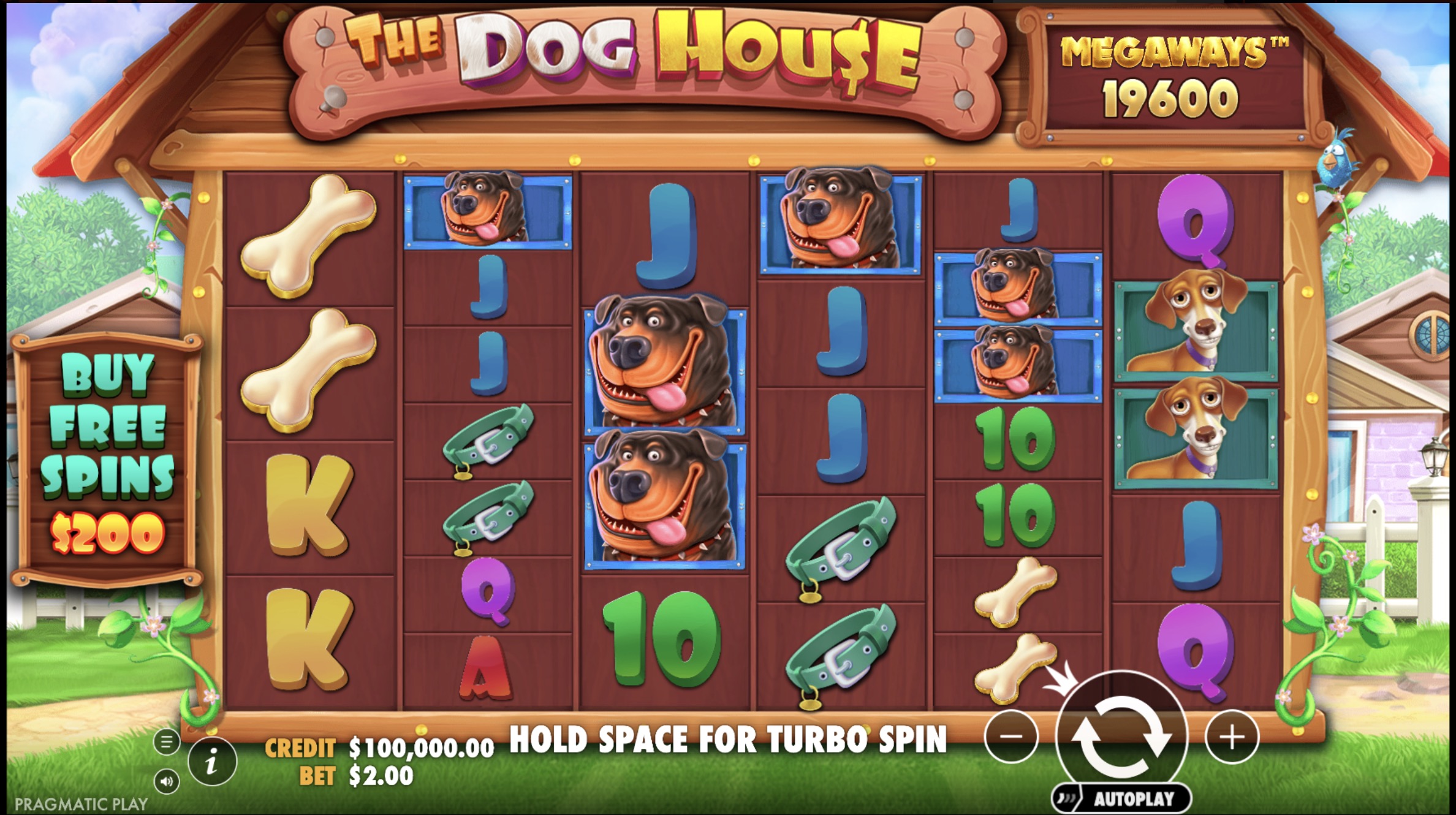 Complete paytable of The Dog House Megaways with premium and regular symbol values