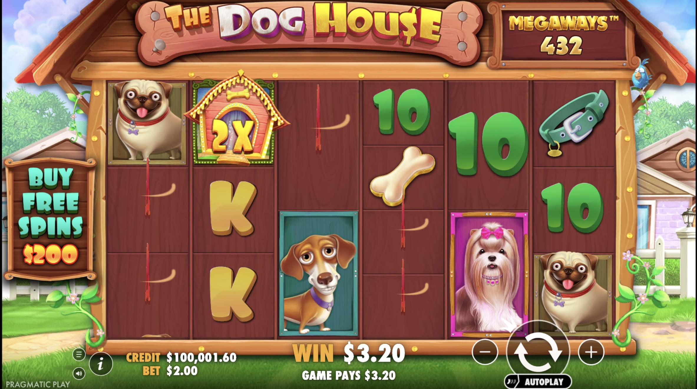 Screenshot of The Dog House Megaways on mobile device showing optimized interface