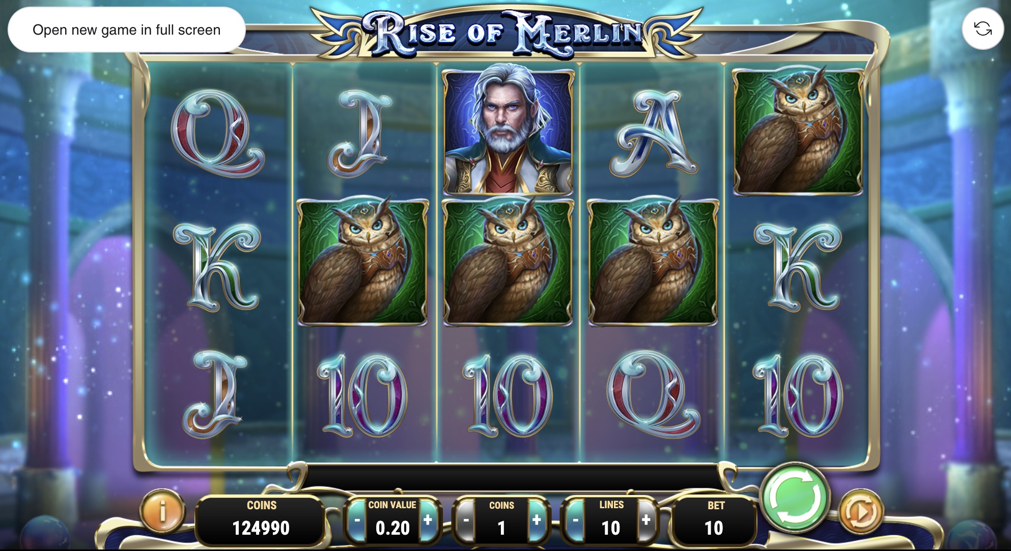 Secuencia de respins en Rise of Merlin mostrando símbolos expandidos y multiplicadores activos