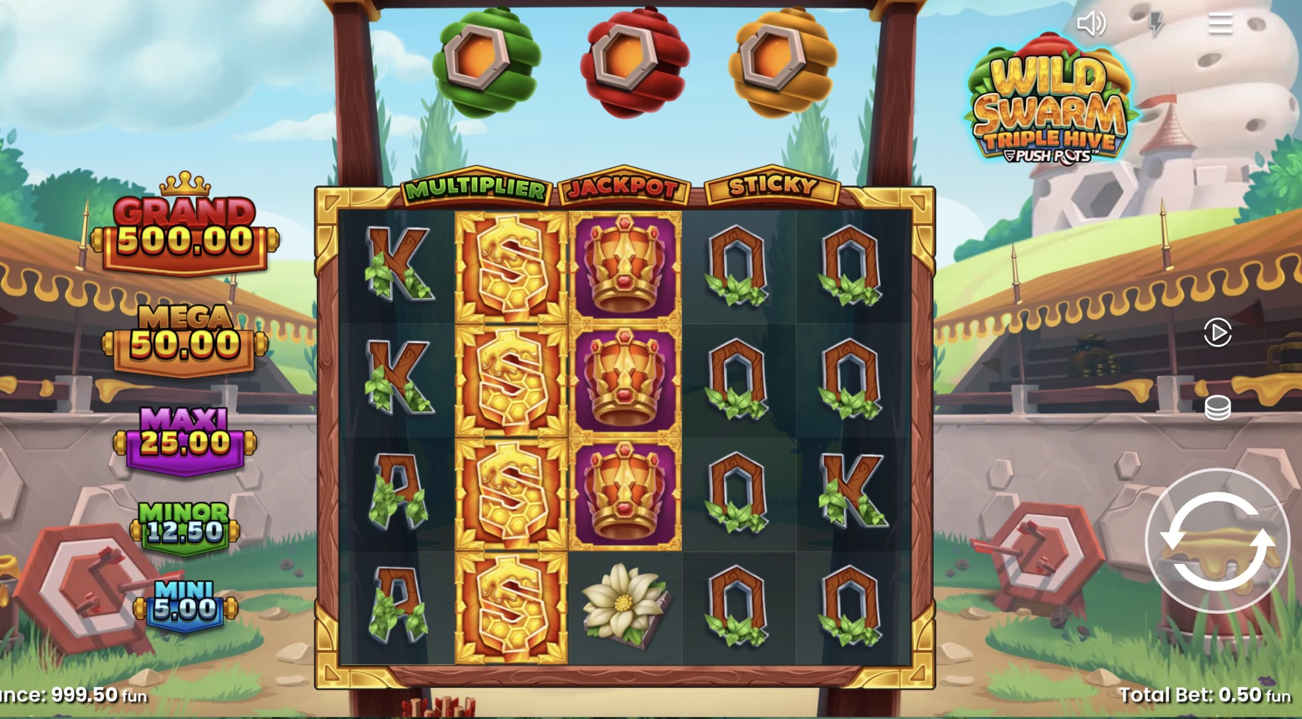 Ronda de giros gratis activa en Wild Swarm con múltiples wilds y multiplicadores en Pin-Up