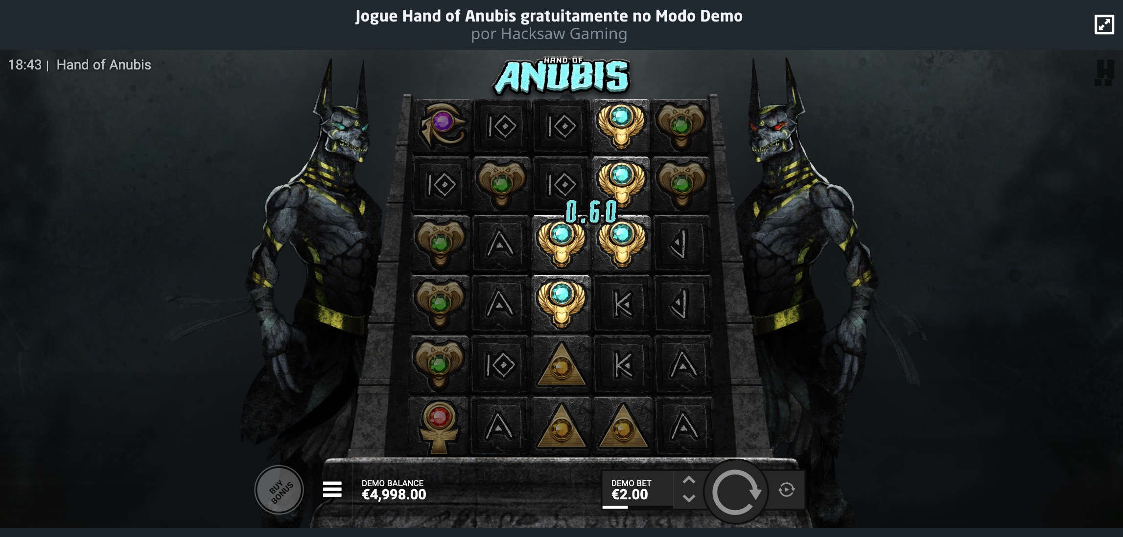 Gráfico mostrando distribución de premios en sesión de 1000 giros de Hand of Anubis en Pin-Up