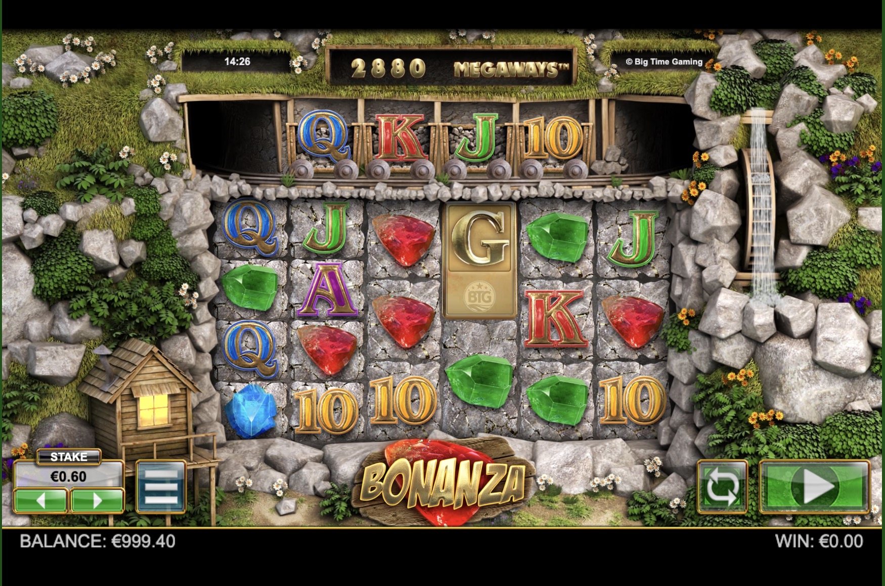 Official paytable of Bonanza Megaways showing values of gems and letters in different megaways