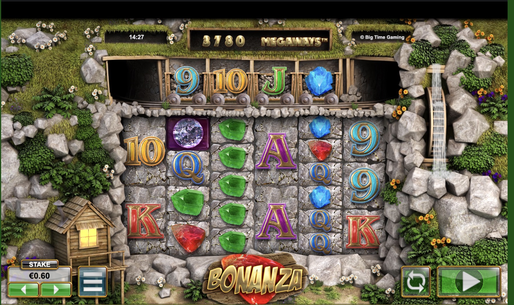 Screenshot of free spins in Bonanza Megaways with an active 87x multiplier