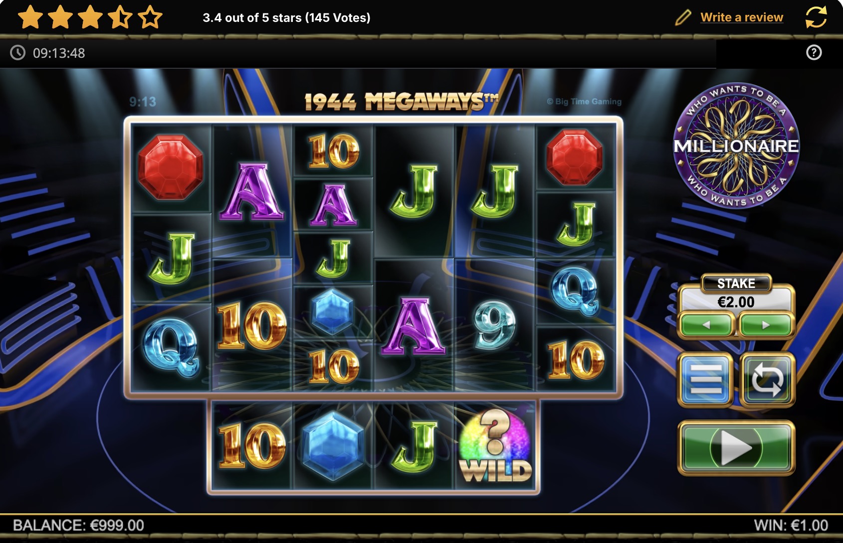 Complete slot paytable showing values of premium symbols and wilds