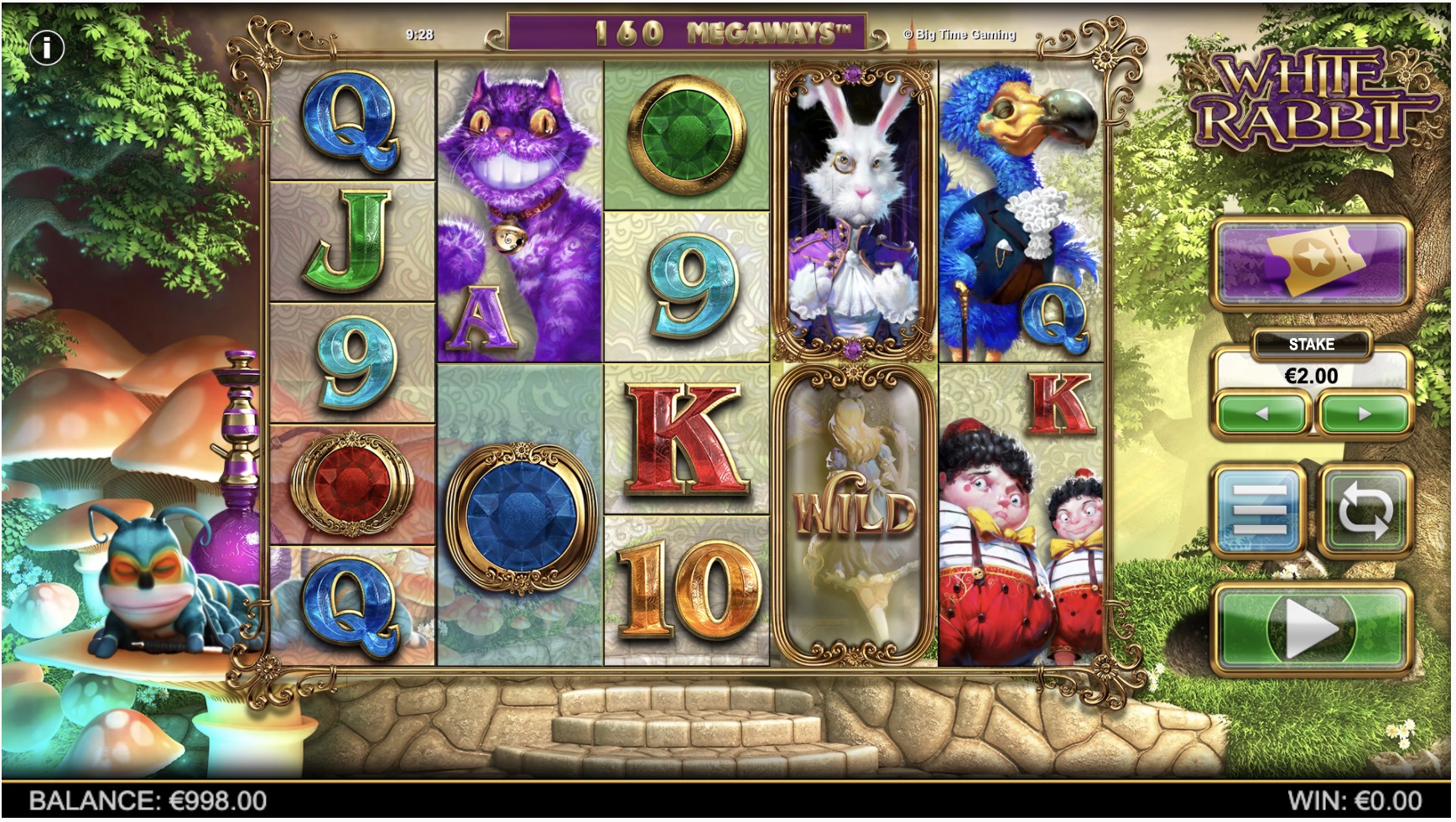 Tabla de pagos detallada de White Rabbit Megaways mostrando símbolos y multiplicadores