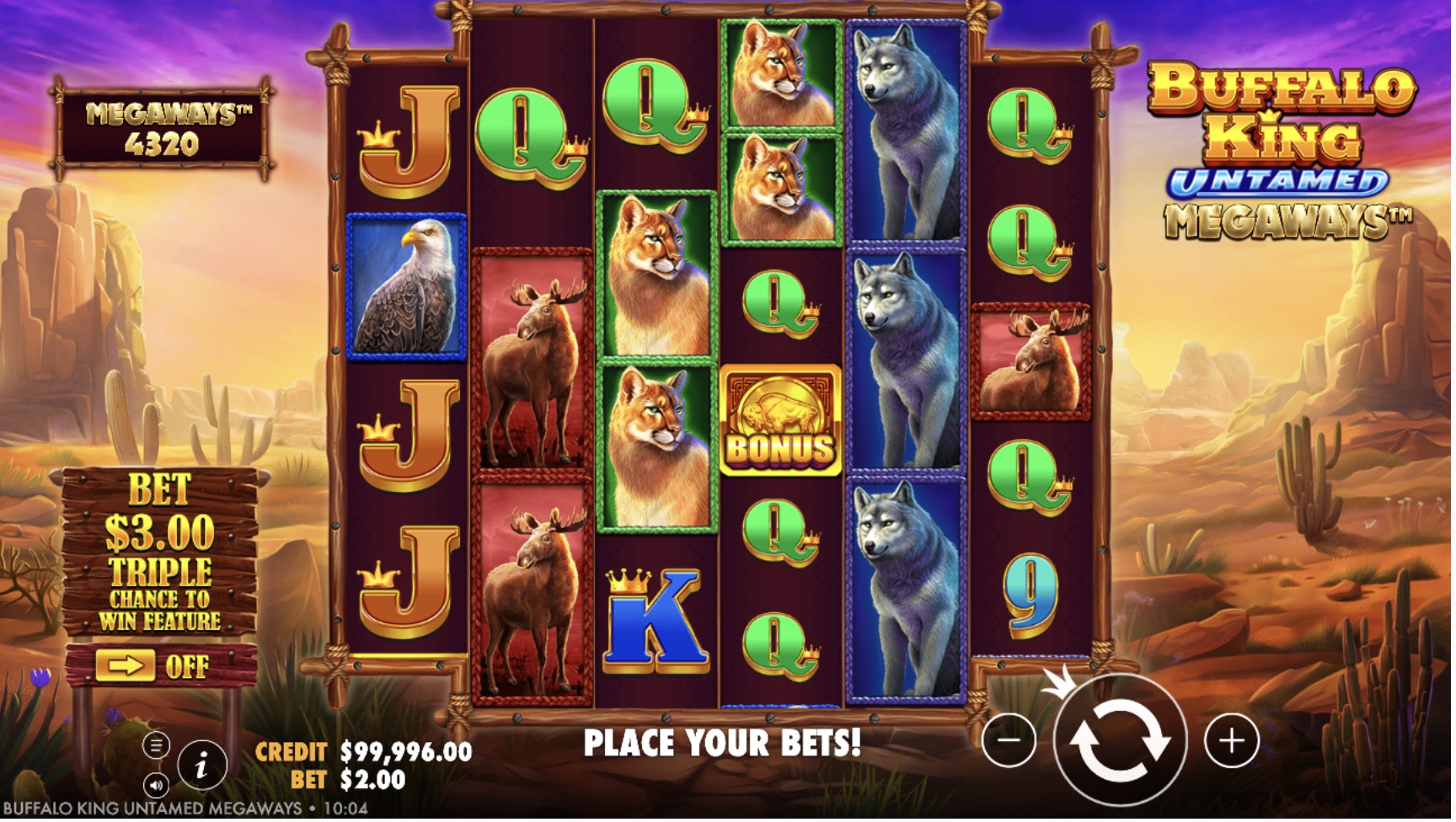 Screenshot of Buffalo King Megaways free spins round with accumulated multipliers visible