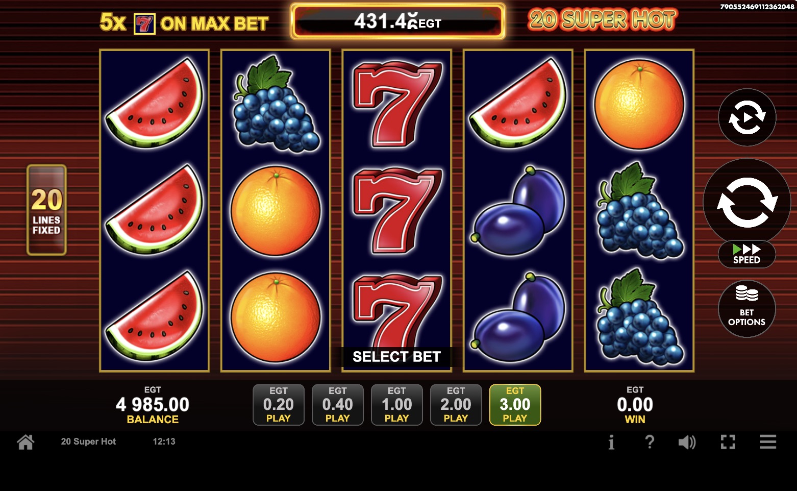 Screen of the Gamble feature in 20 Super Hot